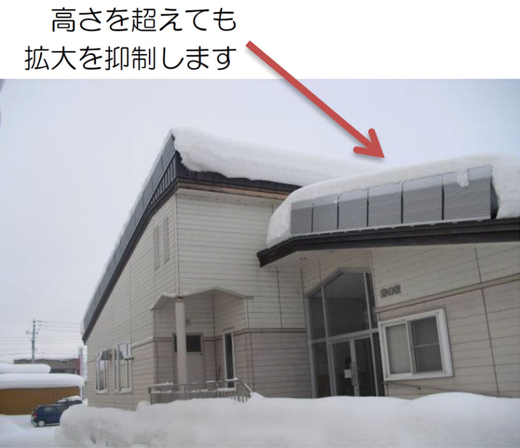 施工例：スノーガードの高さを超えても、雪庇の拡大を抑制します